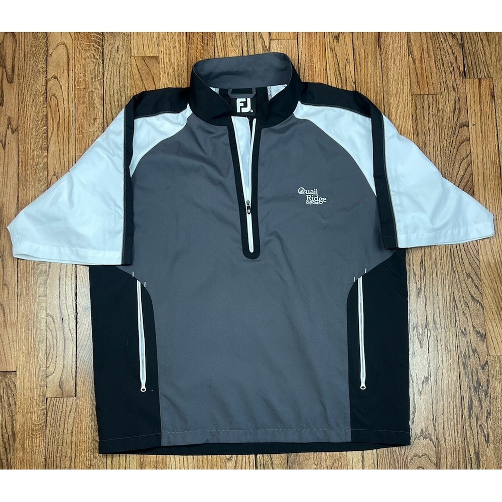 Footjoy Pullover Golf Windbreaker Half Zip Pockets‎ Short Sleeve Black Sz Large